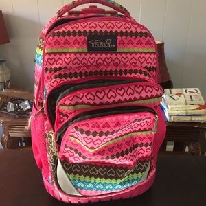 Tilami Rolling Backpack with pink hearts